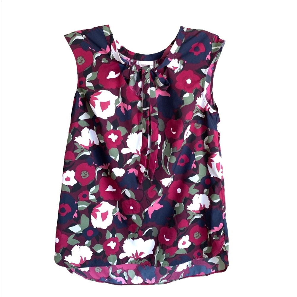 Merona floral tie neck sleeveless blouse